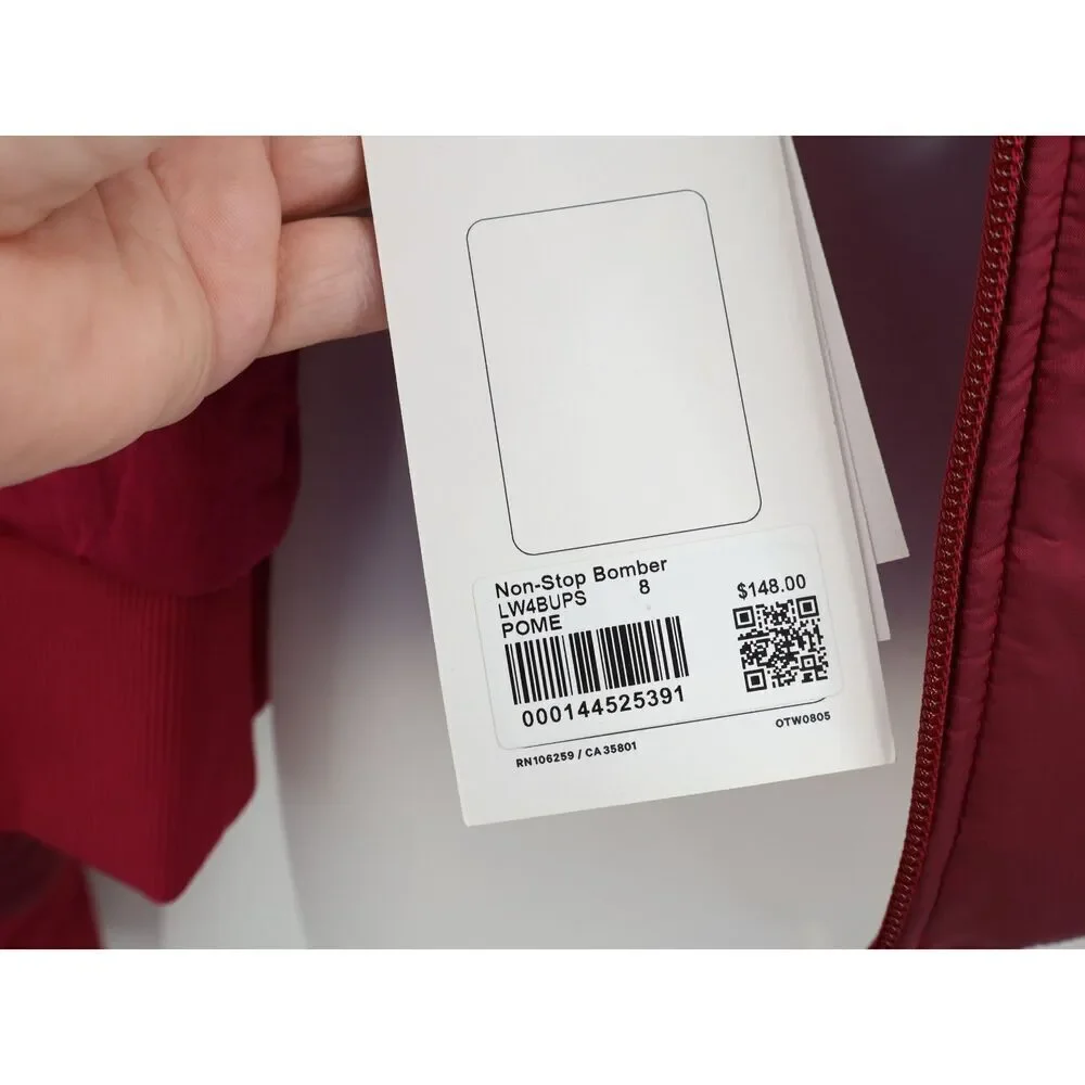 Lululemon Non Stop Bomber Size 8 Reversible Pomegranate NWT Jacket